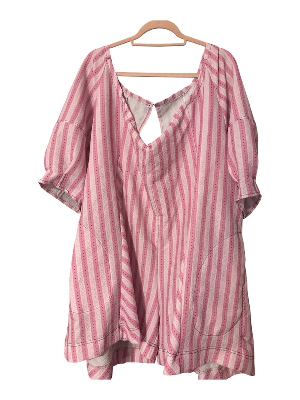 SHEIN Pink & White Striped V-Neck Romper 4x5x pockets like new